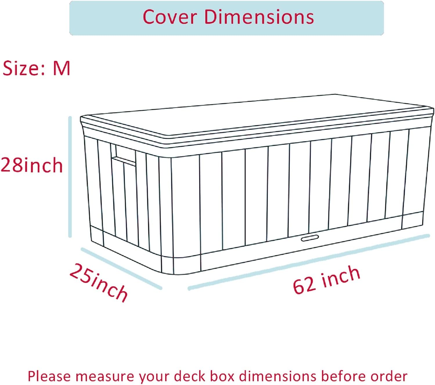 Shieldo Deck Box Cover- Heavy Duty 600D Polyester Oxford Deck Box Cover to Protect Large Deck Box,100% Waterproof Deck Box Cover,62" (L) x 25" (W) x 28" (H)(Black): Home Improvement