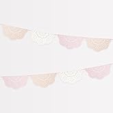 Meri Meri Broderie Anglaise Lace Pennant Banner (Pack of 1), 12.5' Party Banner Including Excess Cord, Meri Meri Party Banner, Reusable