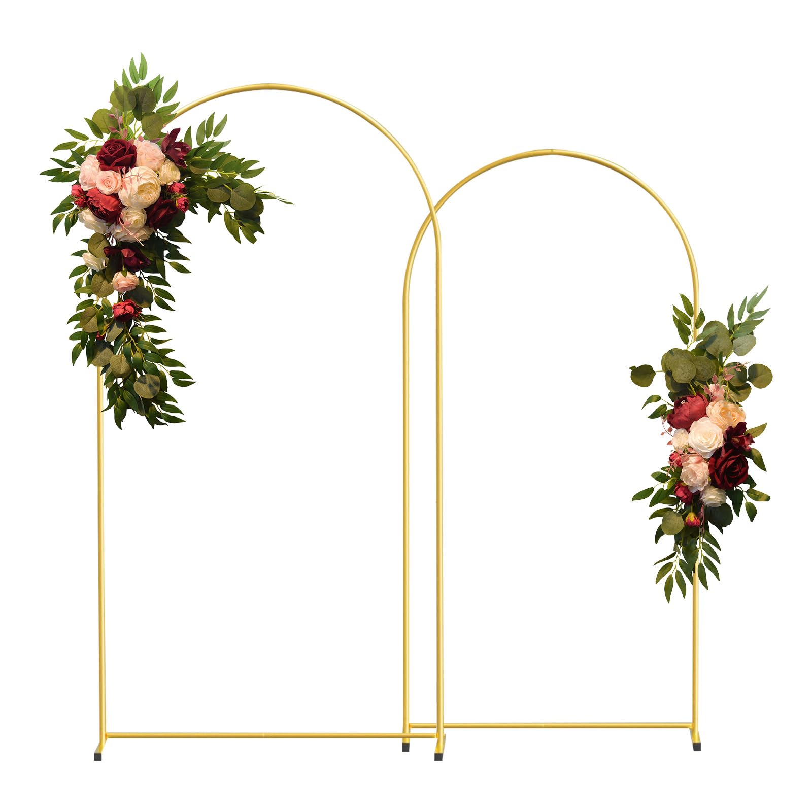 Photo 1 of WORFEI Gold Aluminum Wedding Arch Backdrop Stands Set of 2 (7.2FT & 6.6FT), Metal Square Balloon Arch Frame for Birthday Party, Ceremony, Baby Shower