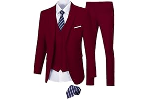 Mrbuerly Men Suit 3 Pieces Slim Fit, 2 Button Wedding Suit Prom Suit for Men Business Suit Jacket Vest Pant and Tie