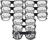 Groom, Best Man, Groomsman Glasses - Party Favours for Bachelor Party & Wedding - Party Sunglasses Kit - Set of 9 Pairs - Themed Novelty Glasses for Ridiculous Fun & Classic Photos (9pc Set, Black)