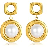 AOLIMI Gold Baroque Pearl Dangle Earrings for Women Trendy Statement Earrings Geometric Earrings Wedding Jewelry