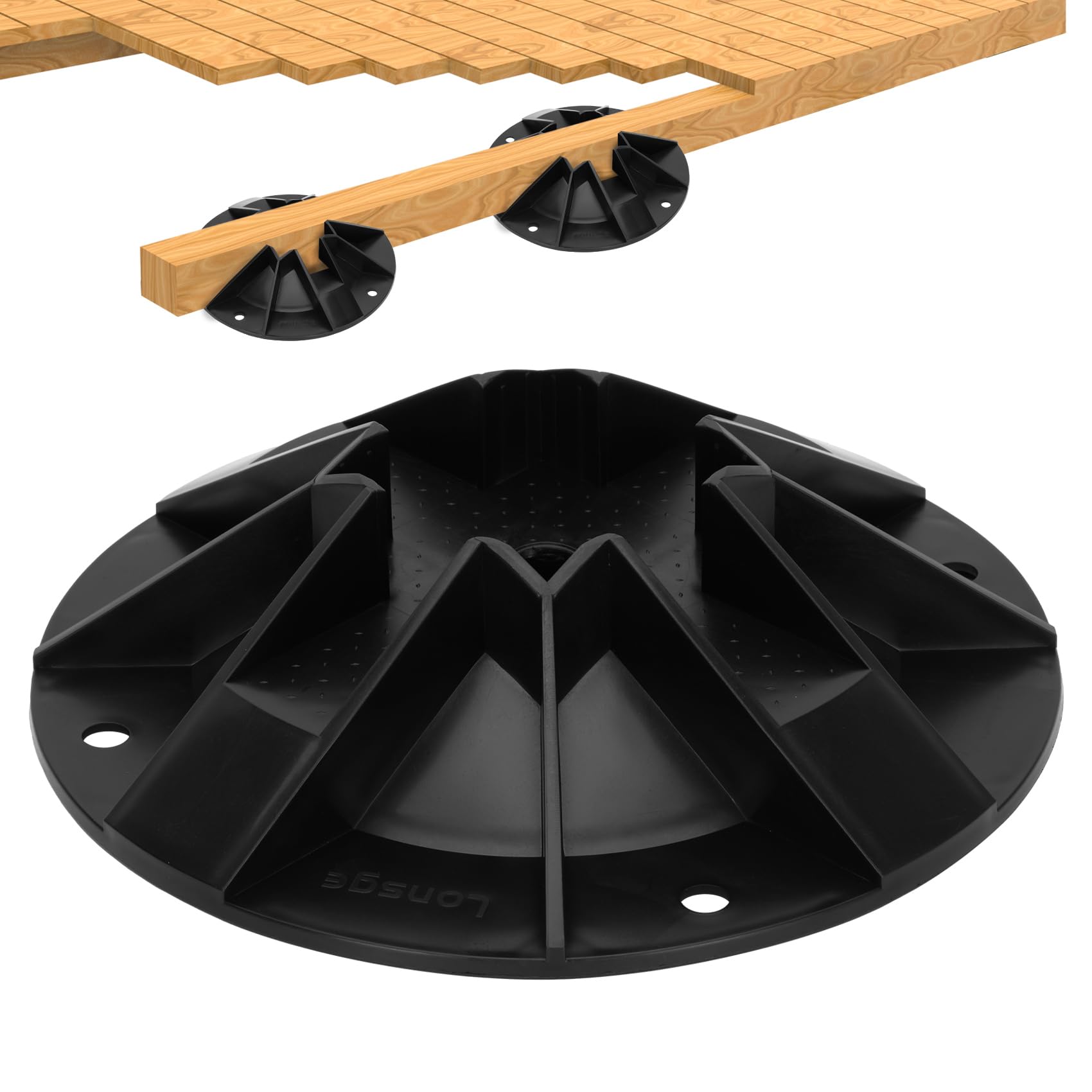 Photo 1 of 1 Pack Foundation Deck Blocks, Deck Post Foundation Supports Vertical Installation of 3.5×3.5 Wooden Posts and Horizontal Installation of 1.5 Joists, Deck Block for Deck, Column and Beam Construction