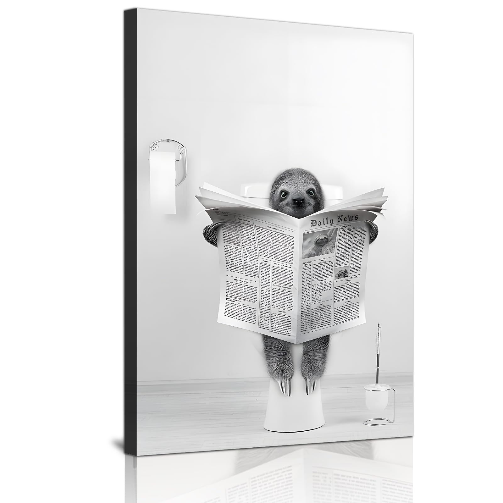 ZFTCN Funny Newspaper Animal Wall Art, Animal Wall Pictures on Toilets, Black and White Canvas Pictures, Bathroom, Bedroom Decoration, Frameless (Tree Motter, 40 x 60 cm)