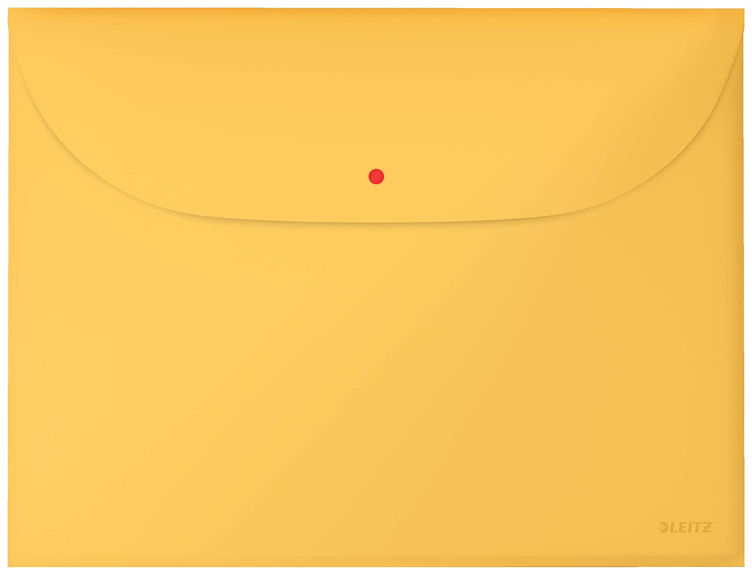 Leitz A4 Plastic Popper Wallet With 2 Pockets, 50 Sheet Capacity, Pack of 3, Cosy Range, Warm Yellow, 47090019