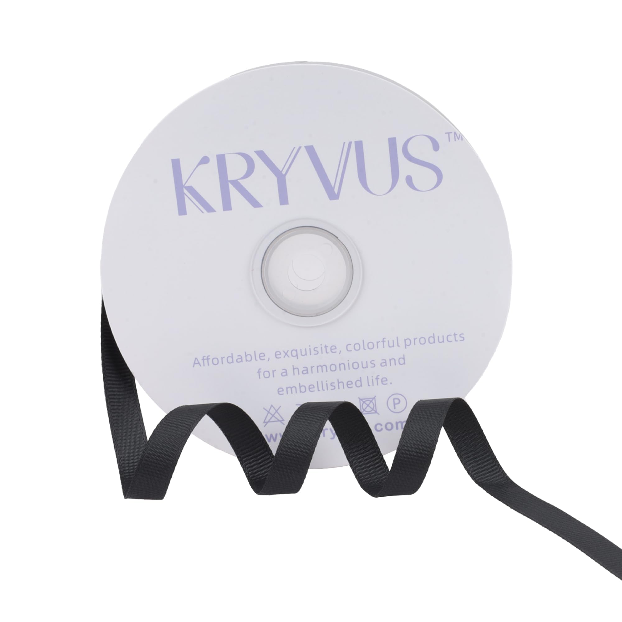 Kryvus Grosgrain Ribbon, Black Ribbon 10mm x Continuous 45 Metres, Black Grosgrain Ribbons Perfect for Gift Wrapping, Crafts, Sewing, Wedding Decor, DIY Hair Accessories and More