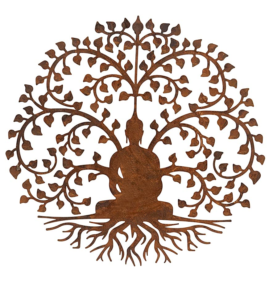 F&G Supplies 60cm diameter Bodhi Buddha Tree Wall Plaque Wall Art Screen - In Rustic Round Steel Metal