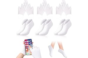 XLSXEXCL 3 Pairs Moisturizing Gloves and Socks, Moisturizing Socks for Women Overnight Cotton Gloves for Sleeping Cotton Gloves for Dry Hands for Men Women, White Cotton Gloves