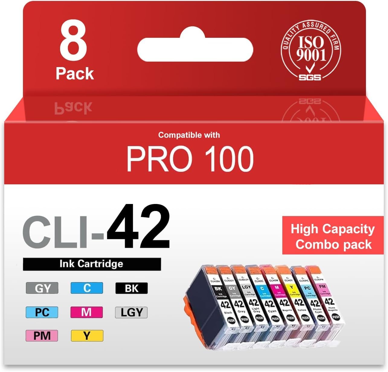 Photo 1 of CLI-42 CLI42 Ink Cartridges 8-Pack Compatible PRO 100 Ink Replacement for 42 CLI 42 Ink Cartridge with PRO-100 PRO-100S Printer (BK/C/M/Y/PM/PC/GY/LGY)