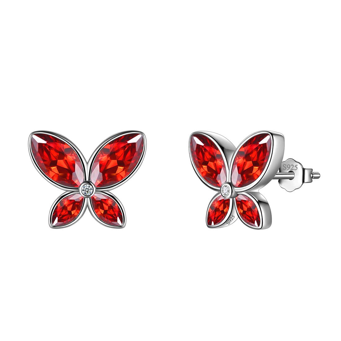 Aurora Tears Red Butterfly Studs Earrings Women 925 Sterling Silver Animal Butterflies January Birthstone Garnet Earring Stud Crystal Wedding Birthday Jewelry DE0229J