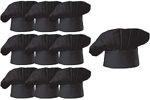 Hyzrz Chef Hat Set of 10 PCS Pack Adult Adjustable Elastic Baker Kitchen Cooking Chef Cap, Black
