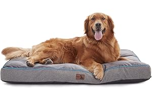 NexHome Dog Bed with Waterproof Liner & Removable Cover for XLarge Dogs Up to 100lbs,Non-Skid Bottom Design Pet Mat Dogs & Cats Crate Kennel Mat Machine Washable,Grey + Blue Trim