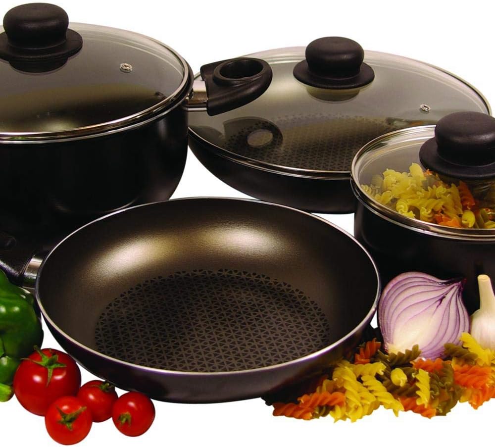 Jean-Patrique Inoxal Cookware Set | Frying pan Casserole Saucepan with Glass lids and Heat Resistant Handle Kitchen Cooking Set - Set of 7 Pieces
