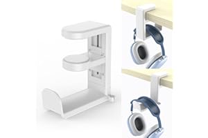 EURPMASK CHOOSE THE COLOR OF EUROPE EURPMASK PC Gaming Headset Stand - Adjustable Clamp-on Headphone Holder, 360 Degree Swivel & Cable Clip Organizer - White