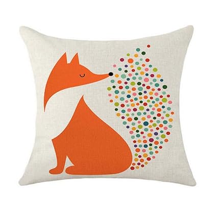 Home Furniture Diy Cute Fox Printed Cotton Linen Pillow Case