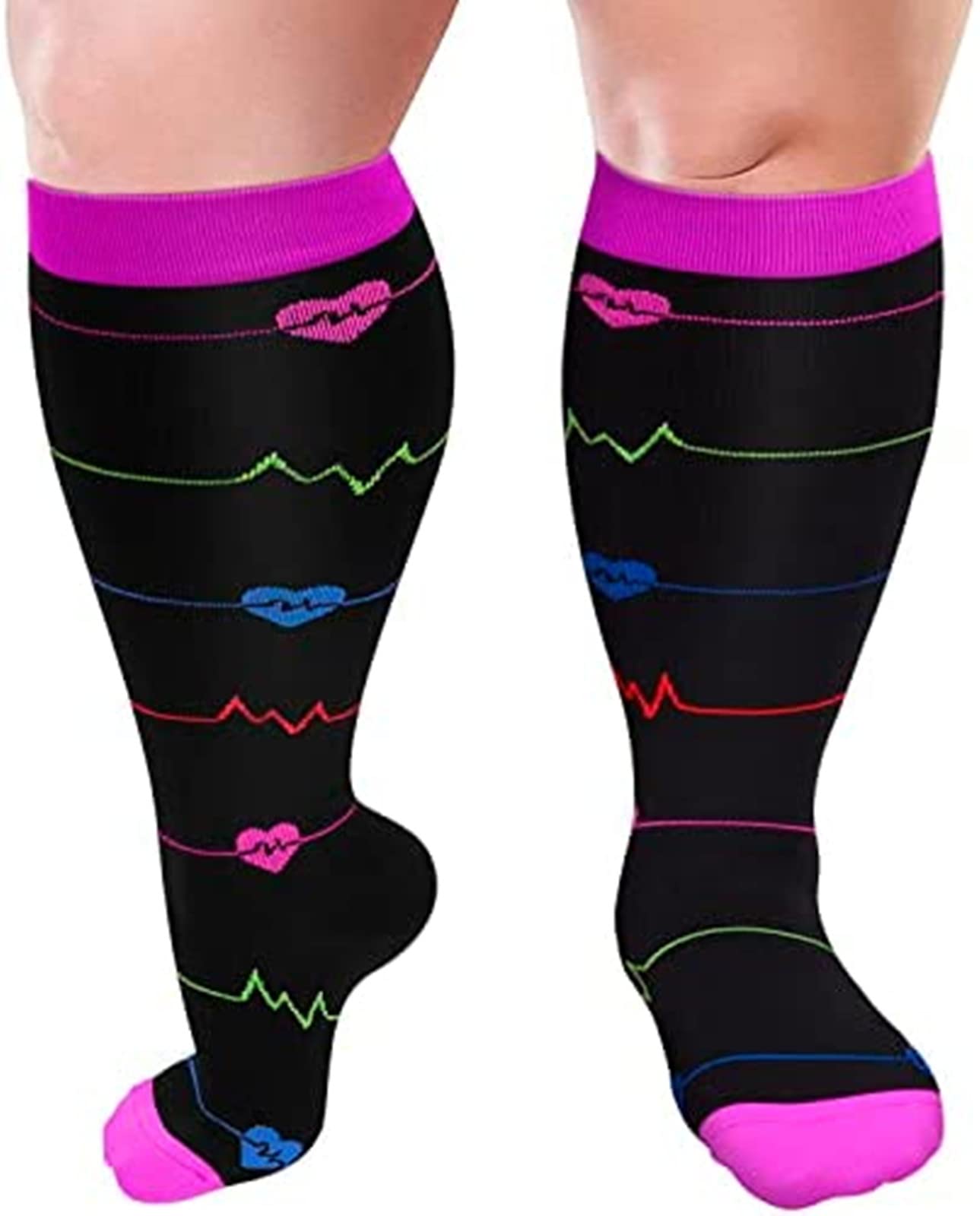 Cheeroyal 1 Pair Plus Size Compression Socks for Women and Men, 20-30mmhg Extra Large Wide Calf Knee High Stockings for Circulation Support (7XL, YS001-6)