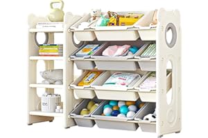 CHORBEYCH Kids Toy Storage Organizer Book Shelf with 12 Toy Storage Bins -Experience Easy Storage Organization and Fun for Toddlers to Organize Toys and Books (Organizer-Book-Shelf)