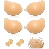 MISF 2 Pack Sticky Bra, Strapless Invisible Sillicone Bra, Backless Adhesive Bras for Women with Nipple Covers