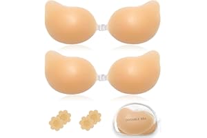 MISF 2 Pack Sticky Bra, Strapless Invisible Sillicone Bra, Backless Adhesive Bras for Women with Nipple Covers