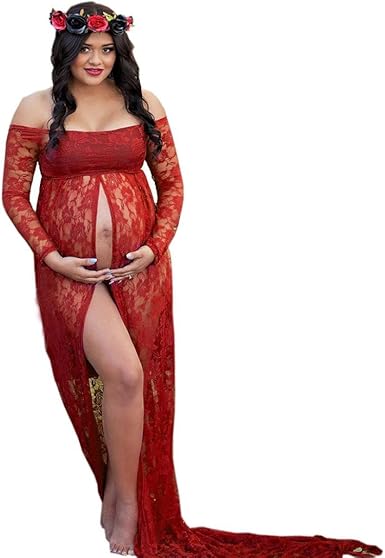 red lace maternity gown