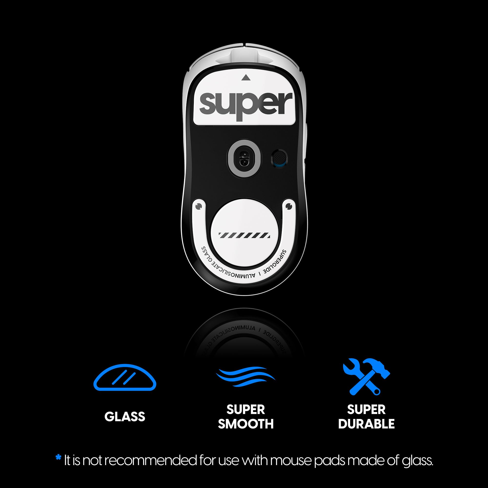Superglide Glass Mouse Skates for Logitech G Pro X Superlight 2 (Type-C, White) - Ultra Smooth Glide, Durable Glass Mouse Feet