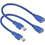 RIITOP Short USB 3.0 Extension Cable Type A Male to Female Blue 1 Foot (2-Pack)