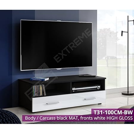 Modern Tv Cabinet 100cm Glossy Drawer Front White Unit 2