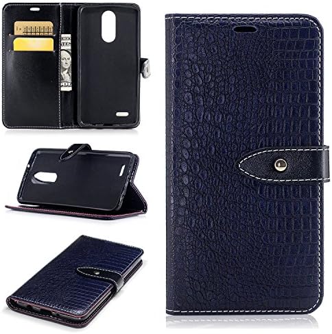 LG Aristo Case, LG Phoenix 3 Case, LG Fortune Case, LG LV3 Case, LG V3 MS210 Case, LG K8 2017 Case, Easytop Crocodile Print PU Leather Flip Folio Wallet Wrist Strap Case Cover (Navy)