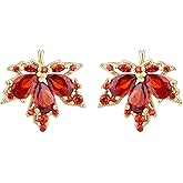 Fall Red Maple Leaf Earrings for Women - Crystal Dangle Earrings With Tassels - Long Autumn Earrings - Thanksgiving Gifts