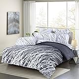 3pc Tree Branches Duvet Cover Set: Duvet Cover and Two Pillow Shams (Grey-White, Queen)
