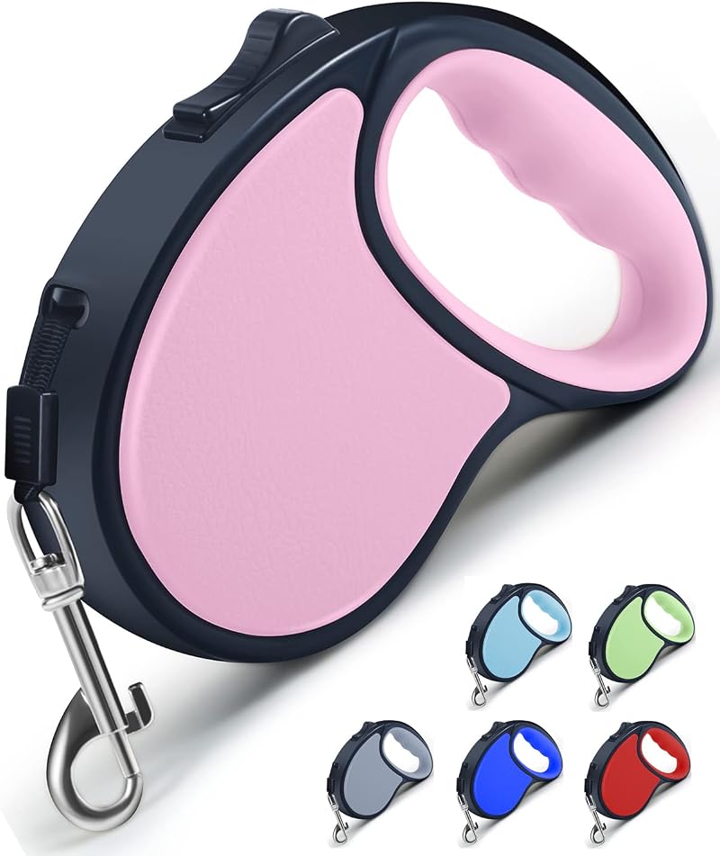ANCOOLE Retractable Dog Lead 5M 16FT Pink, 360° Tangle-Free, Anti-Slip Grip