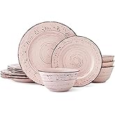 Pfaltzgraff Trellis Pink 12 Piece Dinnerware Plate Bowl Set, Service for 4