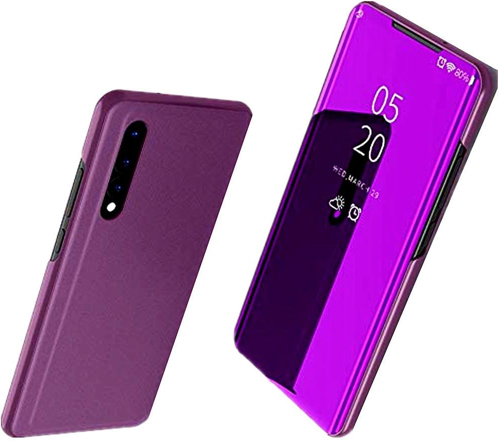 Youranzhenpin Compatible with Huawei P30 Pro/ P30 Lite Slim Case Luxurious Mirror View Window Mirror Screen Plating Flip Full Body Protective Case (Purple, Huawei P30)
