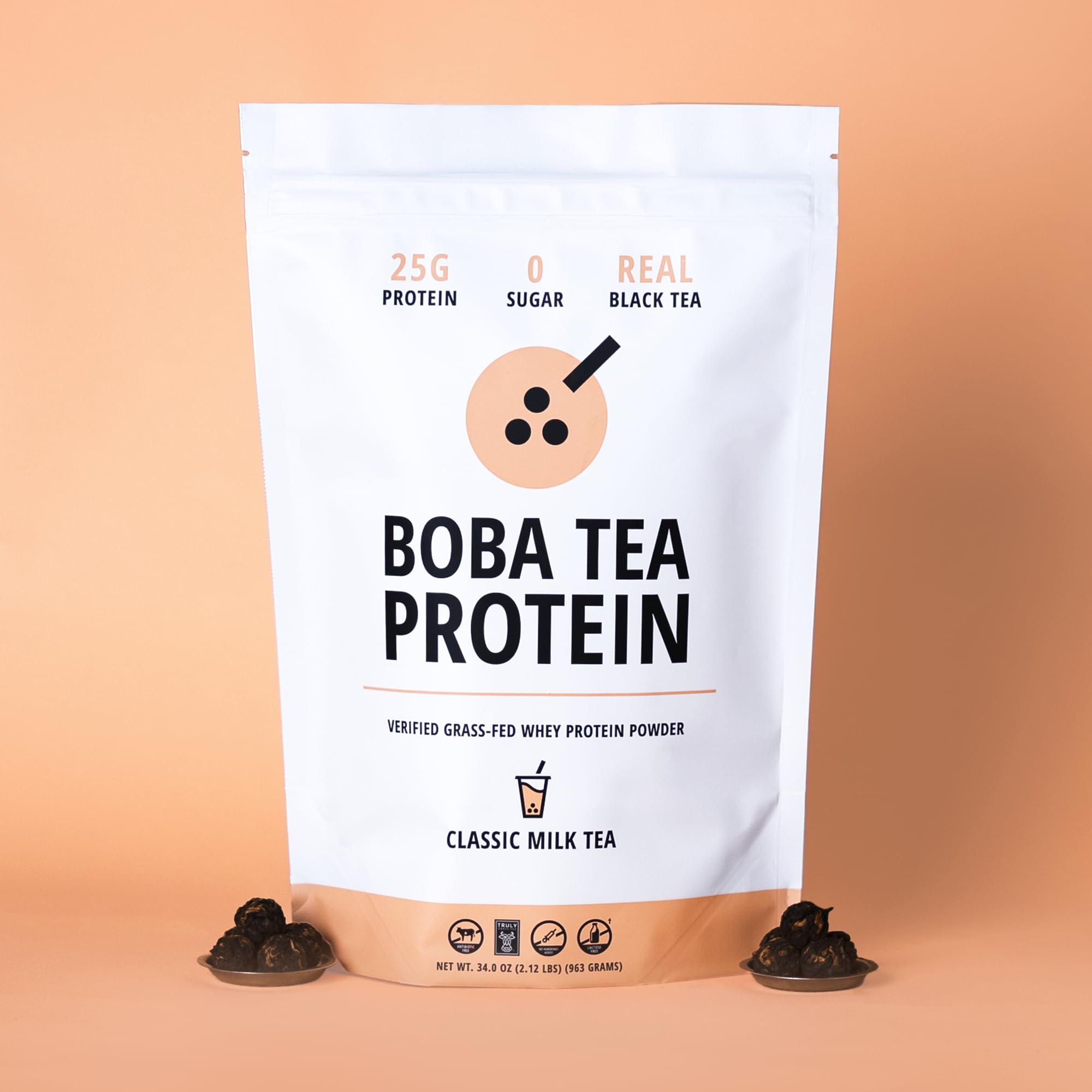 Boba Tea Protein Classic Milk Tea | 25g Grass-Fed Whey Protein Isolate Powder | Gluten-Free & Soy-Free Bubble Tea Protein Drink | Real Ingredients & Lactose-Free Protein Drink | 25 Servings