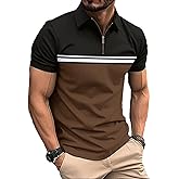 Mens Fashion Color Block Polo Shirts Casual Short Sleeve T Shirt Striped Moisture Wicking Golf Shirts Tops