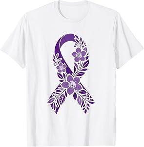 Alzheimer Awareness Purple Ribbon Floral T-Shirt