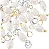 PH PandaHall 20pcs Natural Pearl Pendant Charms, Pearl Bead Pendant 12~13mm Irregular Pearl Bead with Golden/Stainless Steel Color Loop Jewelry Connector for DIY Dangle Earring Bracelet Making