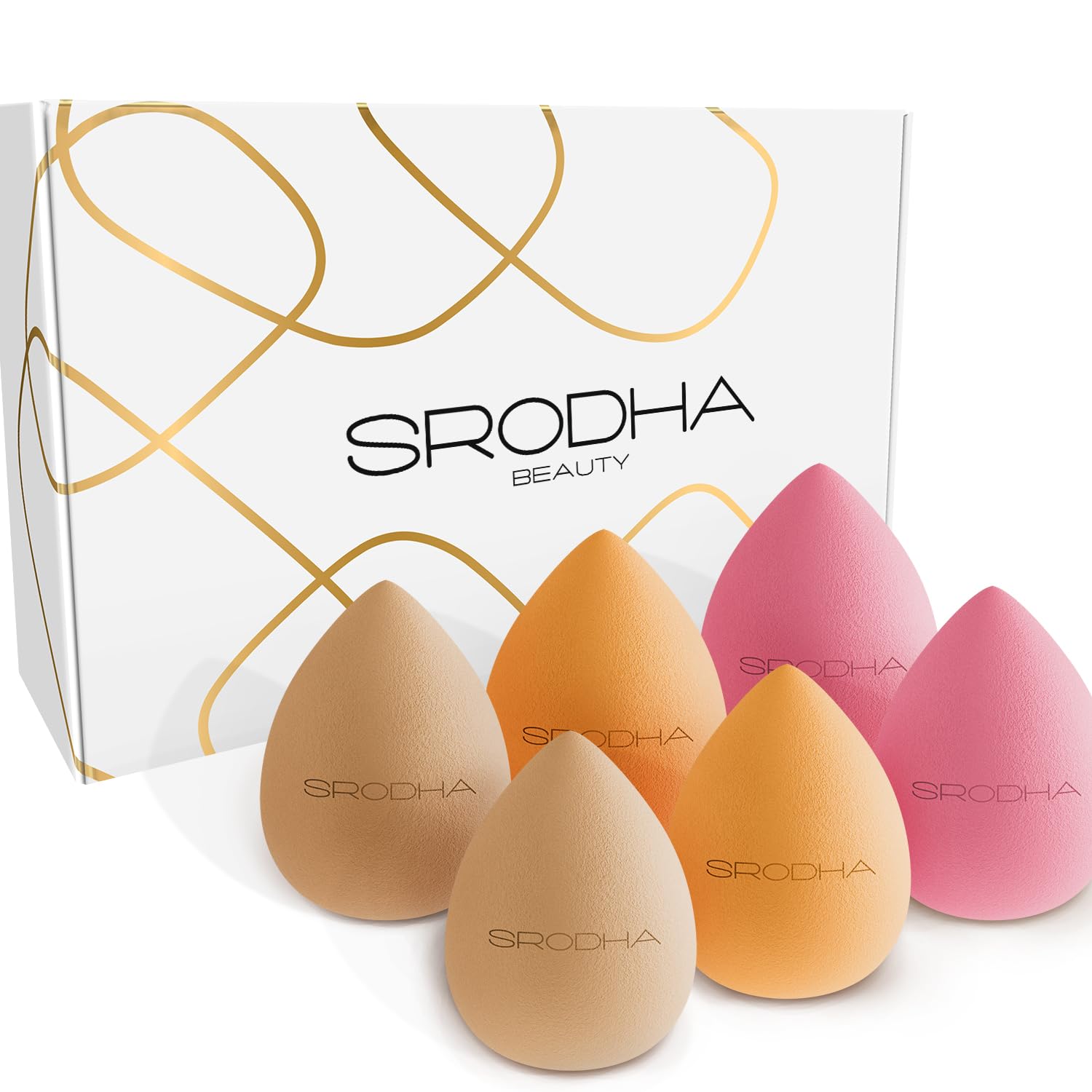 SRODHA Beauty Make Up Sponges Set | 6 Piece Pack | Liquid Makeup Blender Sponge Sets | For Blending Face Complexion Foundation Concealer Cream Products Powder (Teardrop Neutral)