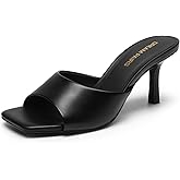 DREAM PAIRS Women's Kitten Heels Sandals – Square Toe Slip On Low Heels, Heeled Mules Footwear for Everyday, Dressy & Casual Occasions