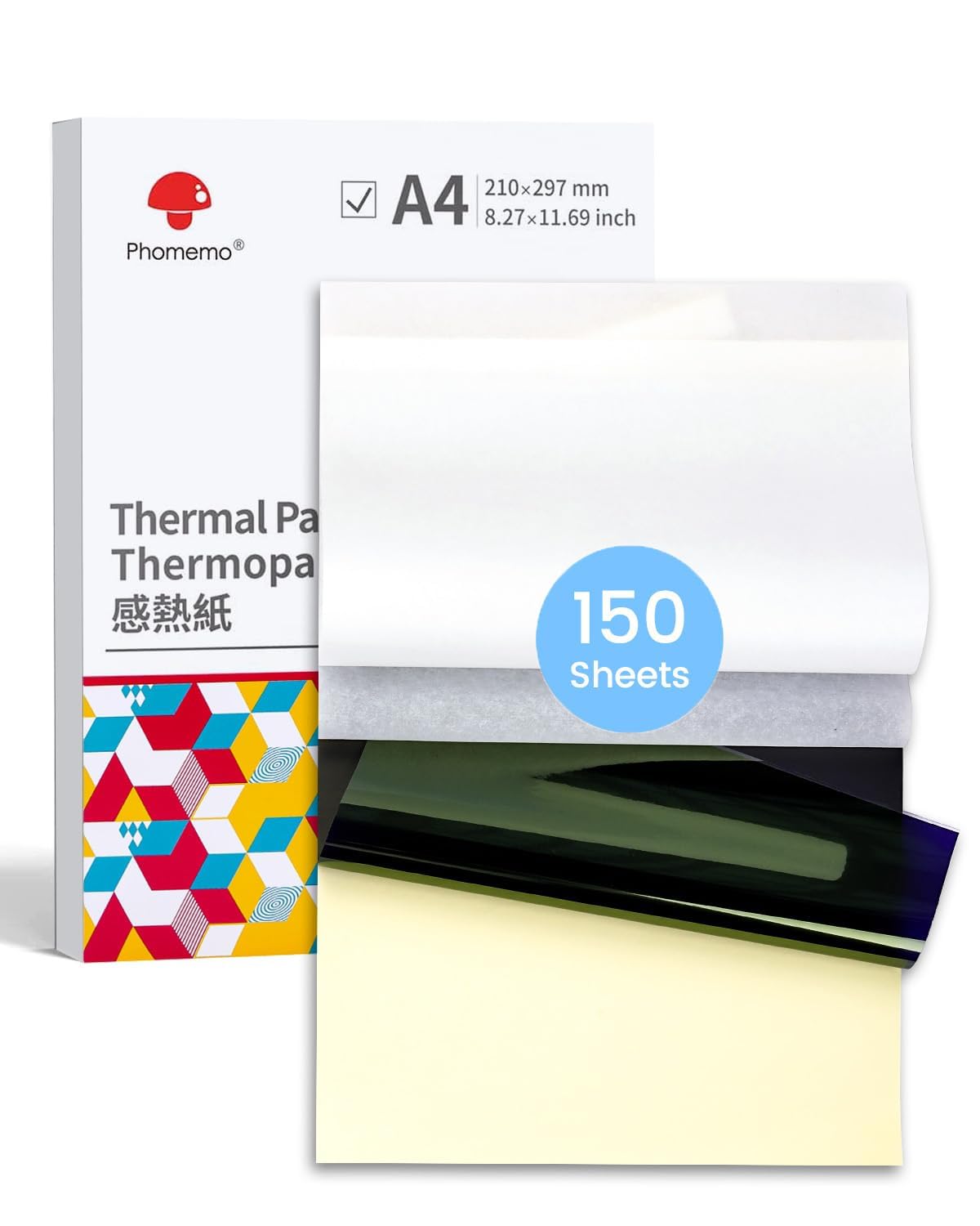 Phomemo 150 Sheets Tattoo Transfer Paper, Compatible with Itari M08F/TP81/TP83/A886/TP88 Printer & Tattoo Supplies, A4 Size Stencil Paper for Tattooing Image