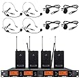 wenwen Frequency B Wireless Microphone System 4 Channel 4 Lavalier 4 Bodypacks 4 Lapel Mic 4 Headsets UHF for Karaoke System Church Speaking Conference Meeting Classroom Wedding Party Meeting School