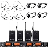 Frequency B Wireless Microphone System 4 Channel 4 Lavalier 4 Bodypacks 4 Lapel Mic 4 Headsets UHF for Karaoke System Church Speaking Conference Meeting Classroom Wedding Party Meeting School