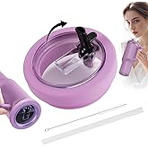 Replacement Lid for 40oz Stanley Cup with Soft Silicone Straw, Leak Proof, Spill Proof Lid for Stanley Tumbler, Replacement Flip Straw Cover Compatible 40oz Stanley Cup