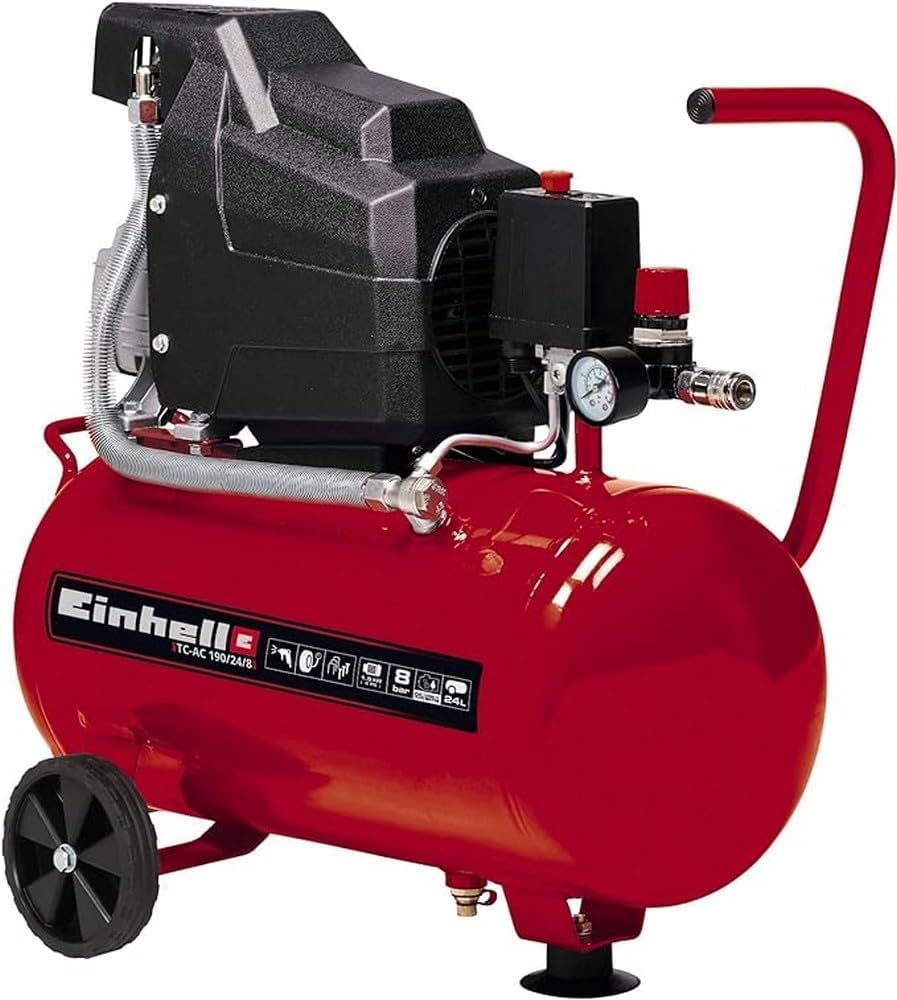 Einhell 24L Oil Lubricated Air Compressor 240V, 8 Bar, 116 PSI, 1500W Long Life Motor, Pressure Reducer, Safety Valve - TC-AC 190/24/8 Air Compressed Air Pump for Workshops