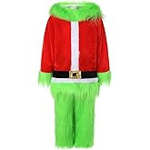 GUEMONG Kids Boys Santa Christmas Costumes Long Sleeve Hooded Top and Pants Sets Green Furry Monster Outfits