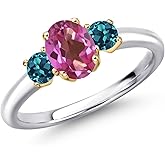 Gem Stone King 10K 2 Tone Gold Pink Mystic Topaz and London Blue Topaz Engagement Ring For Women | 1.24 Cttw | Oval 7X5MM | Gemstone November Birthstone