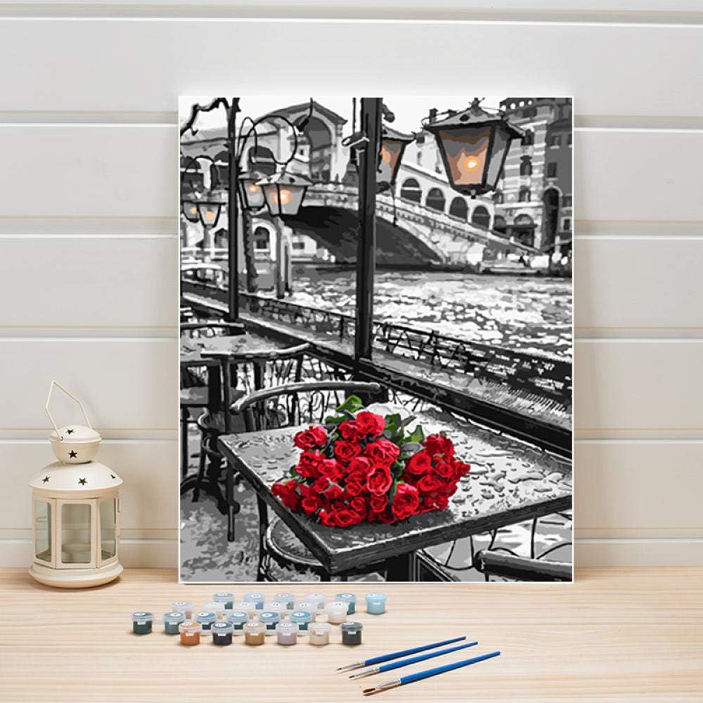 YJJPP DIY Paint By Numbers For Adults Scenery Flower Coloring Acrylic On Canvas Paintings Kits Drawing Picture Arts Crafts Living Room 40x50cm Framed