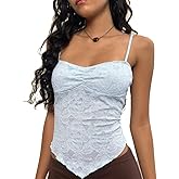 Women Y2k Solid Crop Tank Tops Fairy Irregular Hem Sleeveless Camisole Lace Spaghetti Strap Cami Top