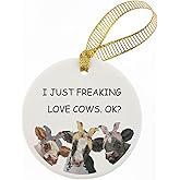 Mancheng-zi Cow Christmas Ornament, Gifts for Cow Lovers Ornament for Christmas Tree Decoration, I Just Freaking Lovers Cows Decorative Hanging Ceramic Ornaments