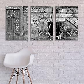 3 Panel Triptych Street Graffiti Series Black and...